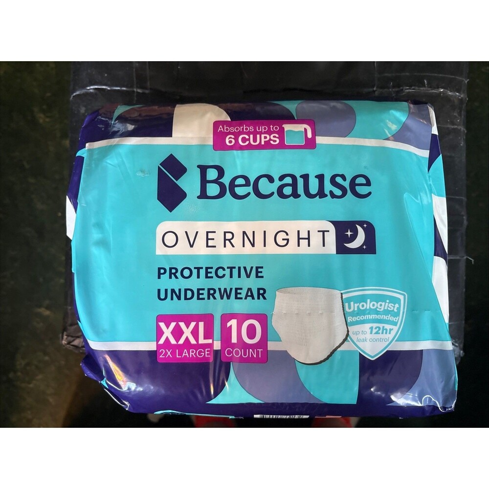 Because Overnight Protective Underwear XXL White 10 Ct, 6 Cups Capacity